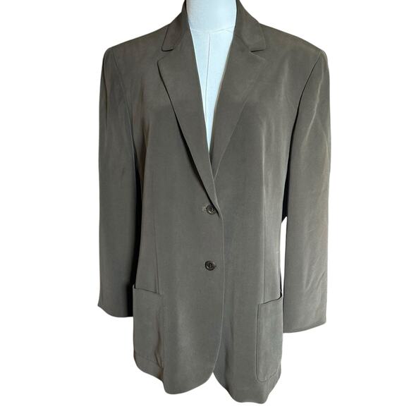 Jones New York 100% Silk Blazer Jacket Suit Brown Silky Satin Feel SZ 16 Lined - Picture 2 of 8